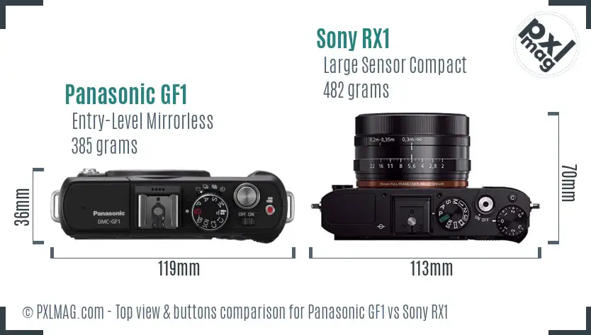 Panasonic GF1 vs Sony RX1 top view buttons comparison Panasonic GF1 vs Sony RX1 top view buttons comparison
