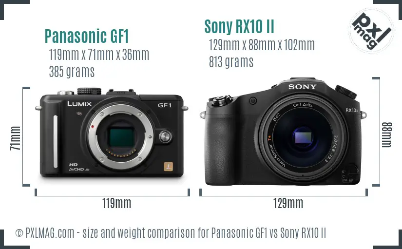 Panasonic GF1 vs Sony RX10 II size comparison Panasonic GF1 vs Sony RX10 II size comparison