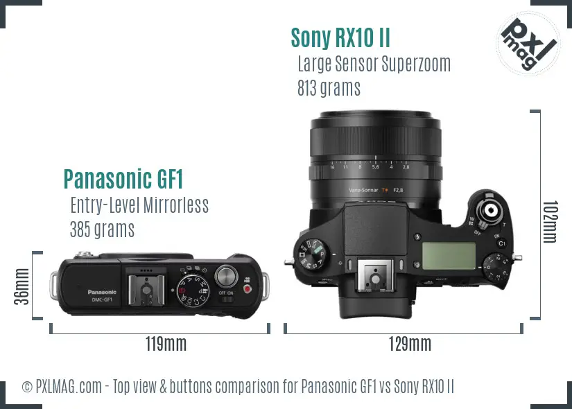 Panasonic GF1 vs Sony RX10 II top view buttons comparison