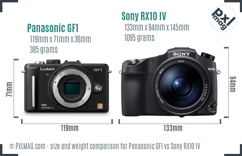 Panasonic GF1 vs Sony RX10 IV size comparison Panasonic GF1 vs Sony RX10 IV size comparison