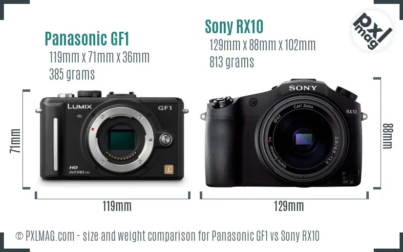 Panasonic GF1 vs Sony RX10 size comparison