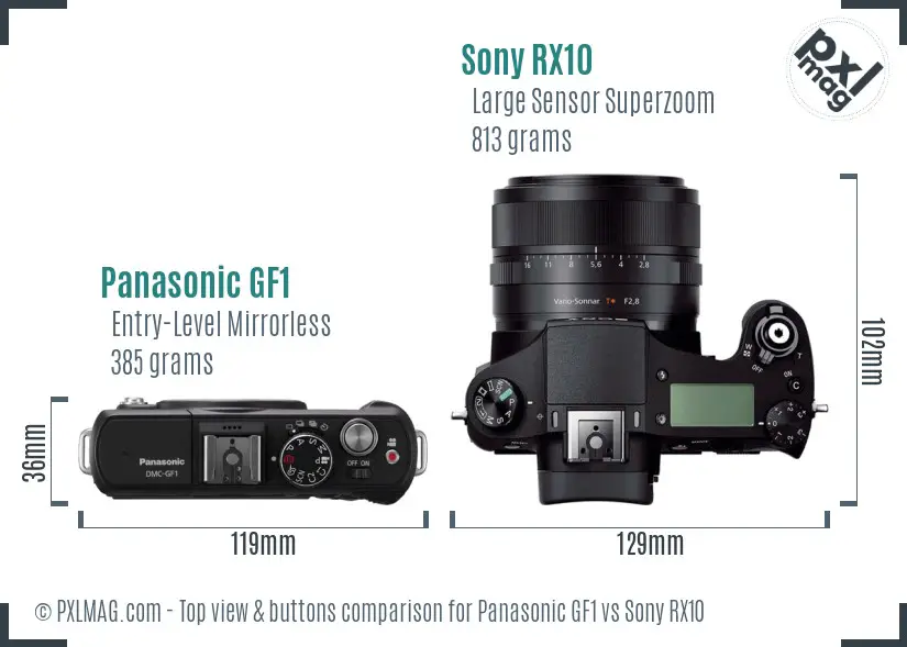 Panasonic GF1 vs Sony RX10 top view buttons comparison