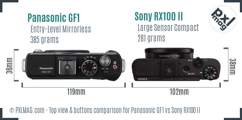 Panasonic GF1 vs Sony RX100 II top view buttons comparison