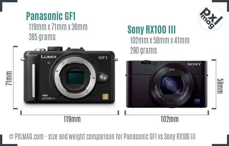 Panasonic GF1 vs Sony RX100 III size comparison