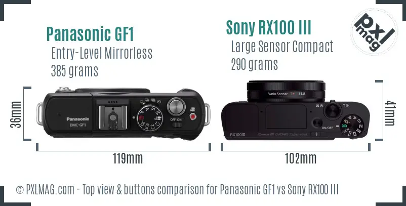 Panasonic GF1 vs Sony RX100 III top view buttons comparison