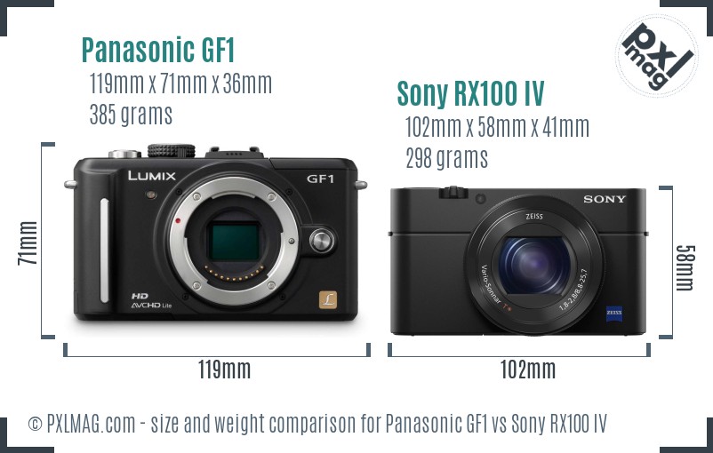 Panasonic GF1 vs Sony RX100 IV size comparison