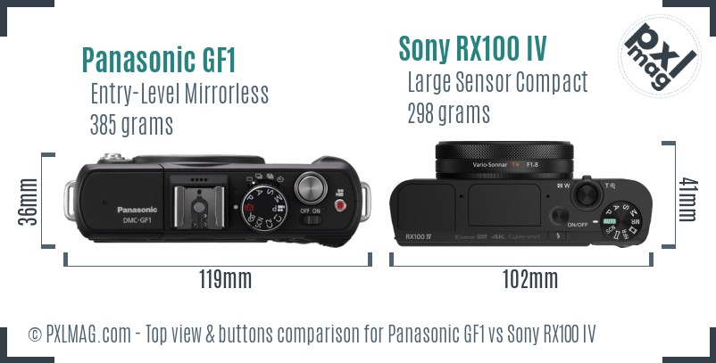 Panasonic GF1 vs Sony RX100 IV top view buttons comparison