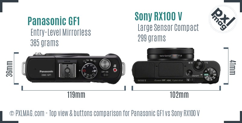 Panasonic GF1 vs Sony RX100 V top view buttons comparison