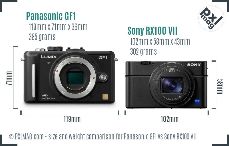 Panasonic GF1 vs Sony RX100 VII size comparison Panasonic GF1 vs Sony RX100 VII size comparison