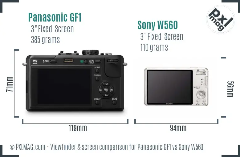 Panasonic GF1 vs Sony W560 Screen and Viewfinder comparison