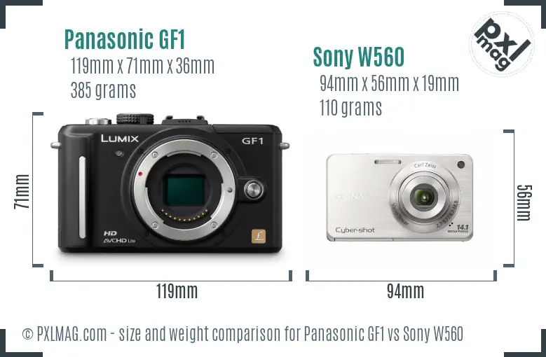 Panasonic GF1 vs Sony W560 size comparison Panasonic GF1 vs Sony W560 size comparison