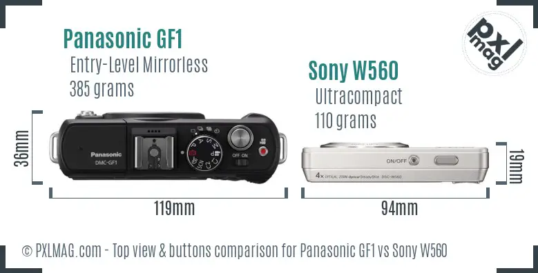 Panasonic GF1 vs Sony W560 top view buttons comparison