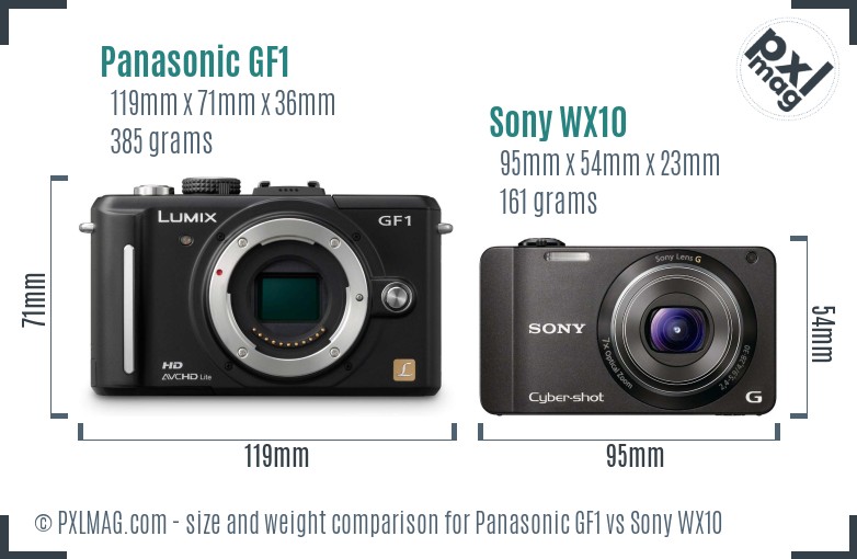 Panasonic GF1 vs Sony WX10 size comparison