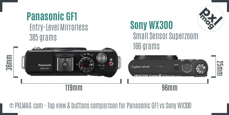 Panasonic GF1 vs Sony WX300 top view buttons comparison