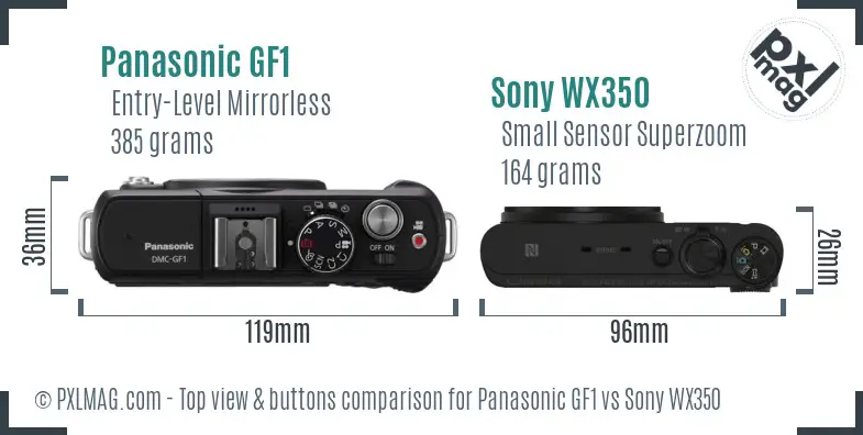 Panasonic GF1 vs Sony WX350 top view buttons comparison