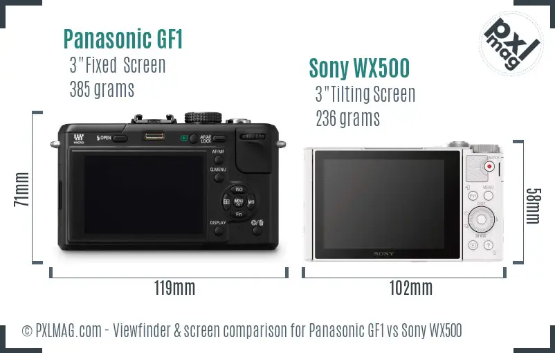Panasonic GF1 vs Sony WX500 Screen and Viewfinder comparison