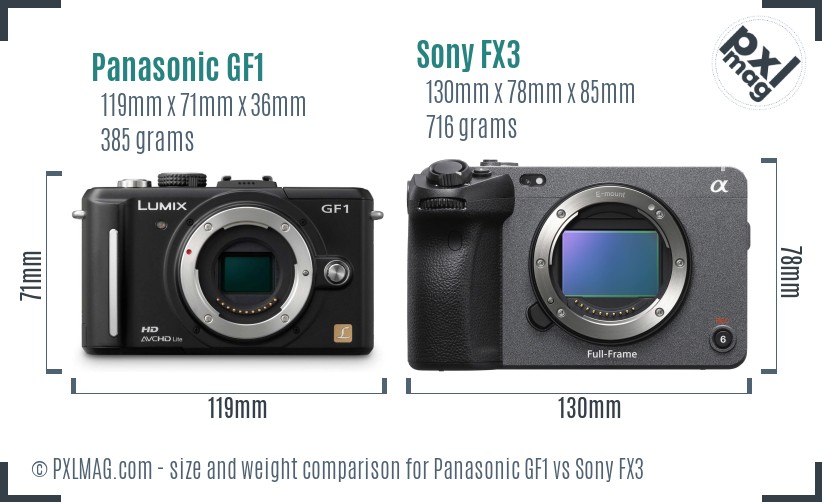 Panasonic GF1 vs Sony FX3 size comparison