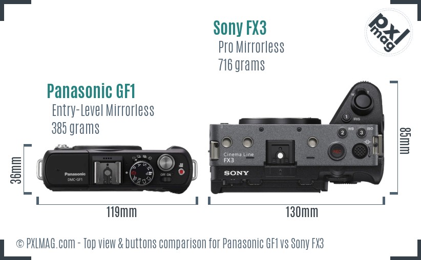 Panasonic GF1 vs Sony FX3 top view buttons comparison