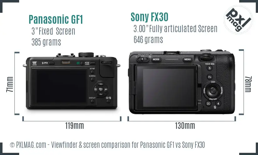 Panasonic GF1 vs Sony FX30 Screen and Viewfinder comparison Panasonic GF1 vs Sony FX30 Screen and Viewfinder comparison