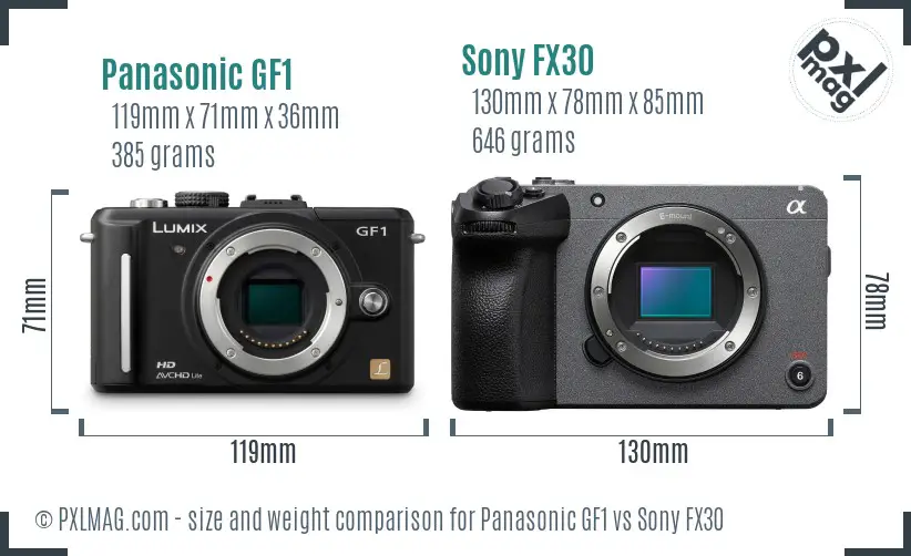 Panasonic GF1 vs Sony FX30 size comparison Panasonic GF1 vs Sony FX30 size comparison