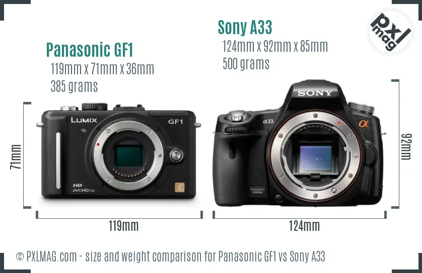Panasonic GF1 vs Sony A33 size comparison Panasonic GF1 vs Sony A33 size comparison