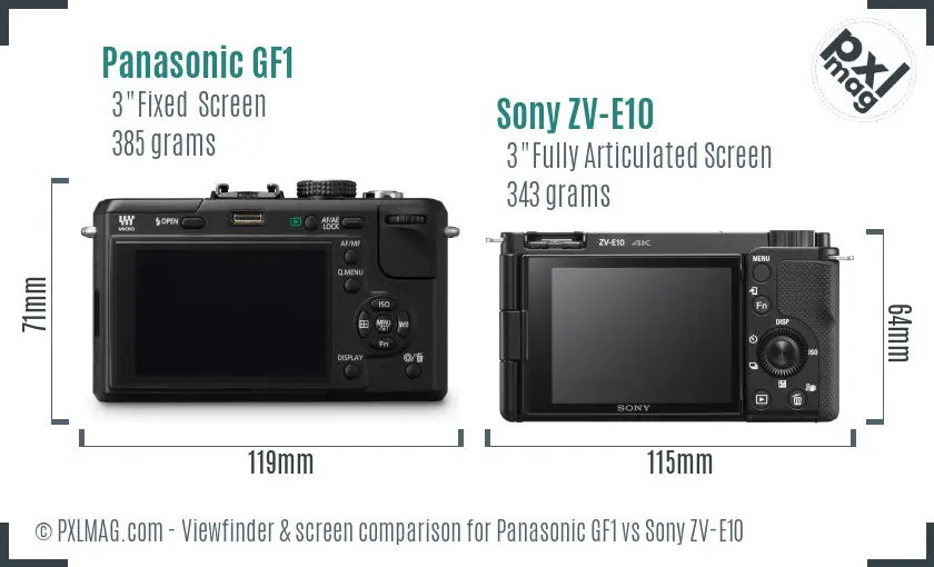 Panasonic GF1 vs Sony ZV-E10 Screen and Viewfinder comparison
