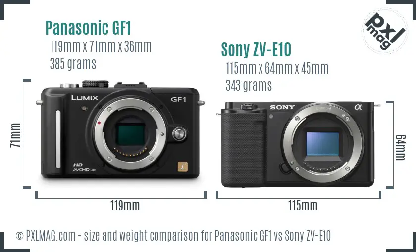 Panasonic GF1 vs Sony ZV-E10 size comparison