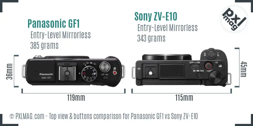 Panasonic GF1 vs Sony ZV-E10 top view buttons comparison