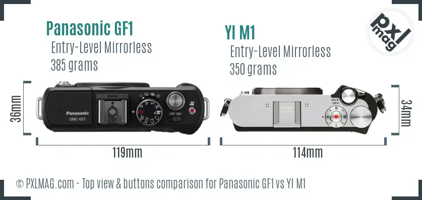 Panasonic GF1 vs YI M1 top view buttons comparison