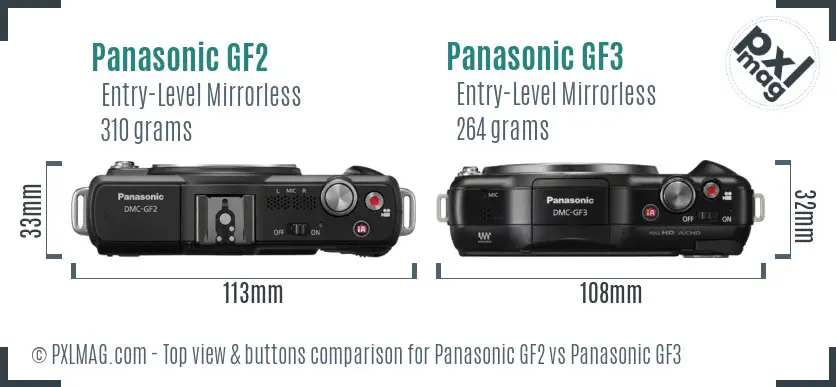 Panasonic GF2 vs Panasonic GF3 top view buttons comparison