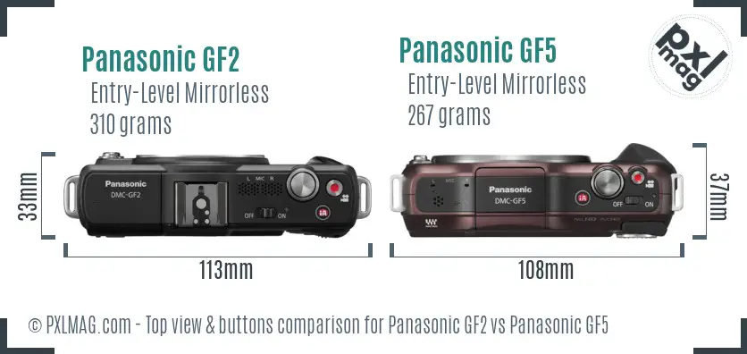 Panasonic GF2 vs Panasonic GF5 top view buttons comparison