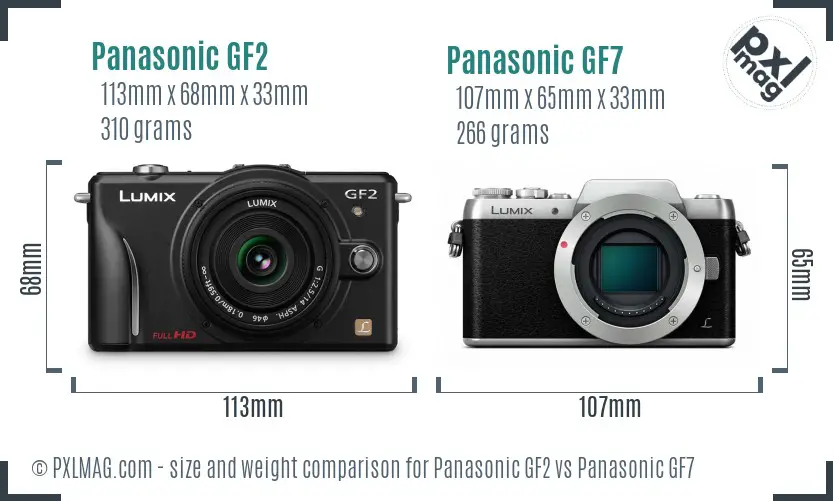 Panasonic GF2 vs Panasonic GF7 size comparison