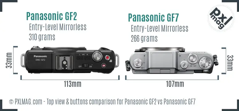Panasonic GF2 vs Panasonic GF7 top view buttons comparison