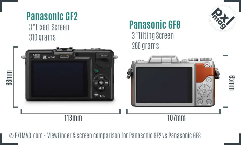 Panasonic GF2 vs Panasonic GF8 Screen and Viewfinder comparison