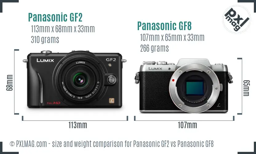 Panasonic GF2 vs Panasonic GF8 size comparison