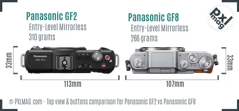 Panasonic GF2 vs Panasonic GF8 top view buttons comparison