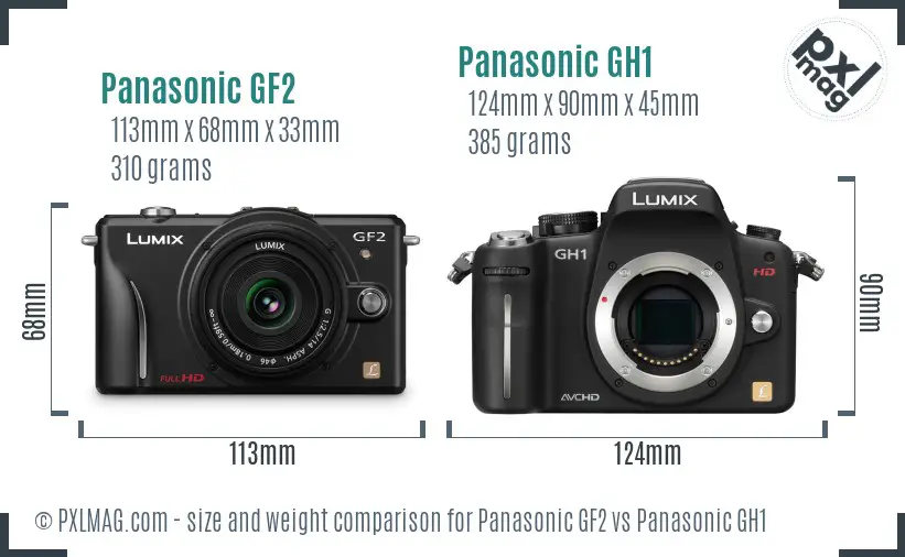 Panasonic GF2 vs Panasonic GH1 size comparison
