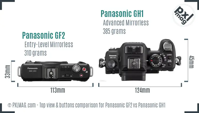 Panasonic GF2 vs Panasonic GH1 top view buttons comparison