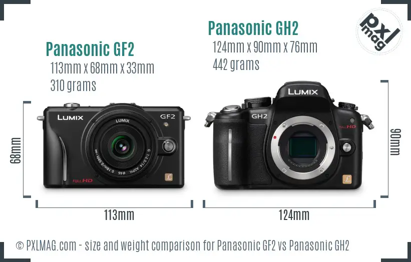 Panasonic GF2 vs Panasonic GH2 size comparison