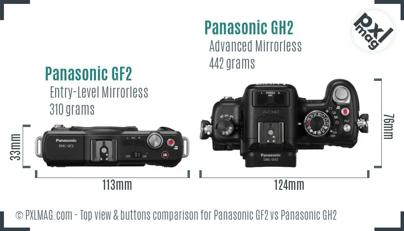 Panasonic GF2 vs Panasonic GH2 top view buttons comparison