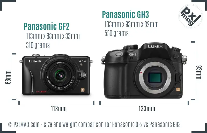 Panasonic GF2 vs Panasonic GH3 size comparison