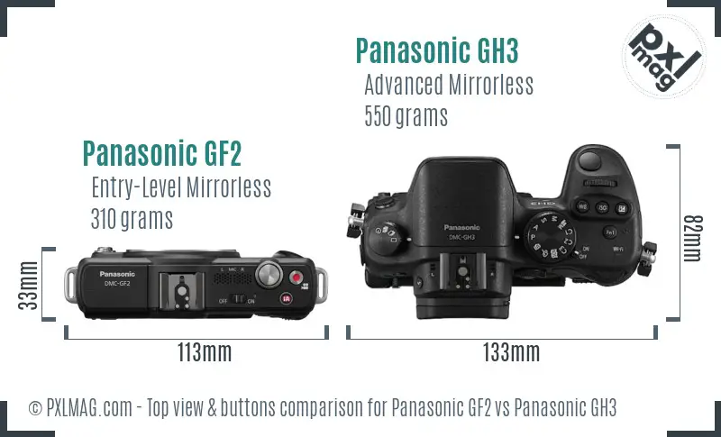 Panasonic GF2 vs Panasonic GH3 top view buttons comparison