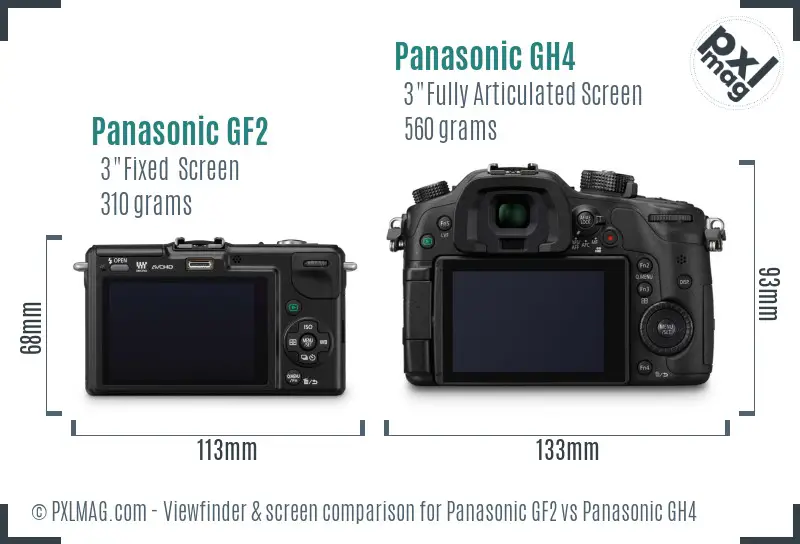 Panasonic GF2 vs Panasonic GH4 Screen and Viewfinder comparison