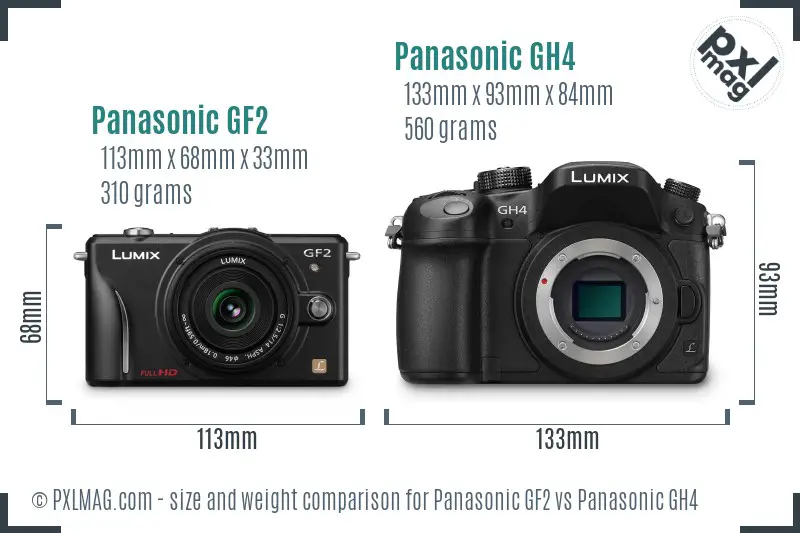 Panasonic GF2 vs Panasonic GH4 size comparison