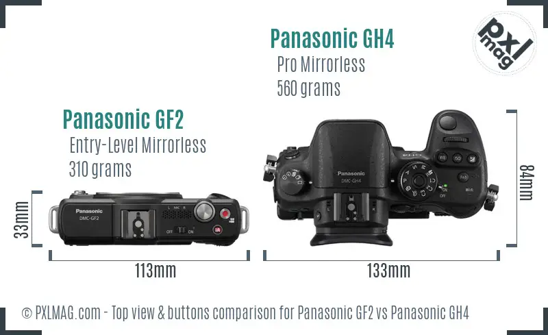 Panasonic GF2 vs Panasonic GH4 top view buttons comparison