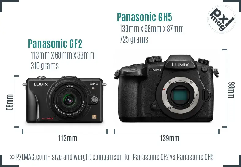 Panasonic GF2 vs Panasonic GH5 size comparison
