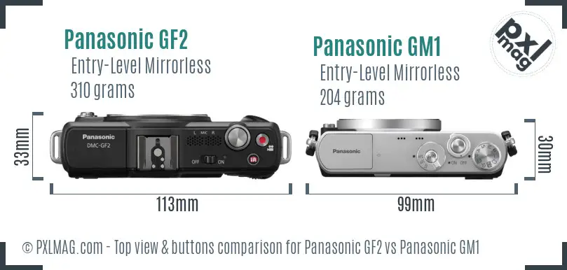 Panasonic GF2 vs Panasonic GM1 top view buttons comparison