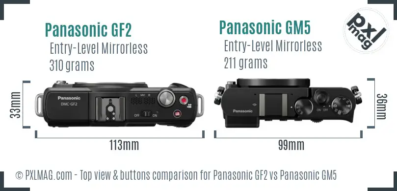 Panasonic GF2 vs Panasonic GM5 top view buttons comparison