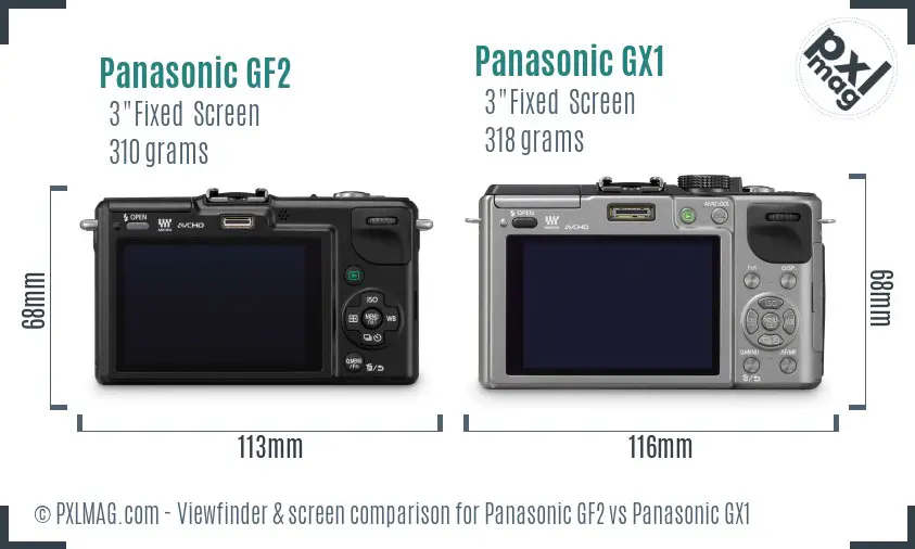 Panasonic GF2 vs Panasonic GX1 Screen and Viewfinder comparison