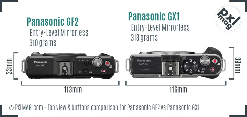 Panasonic GF2 vs Panasonic GX1 top view buttons comparison